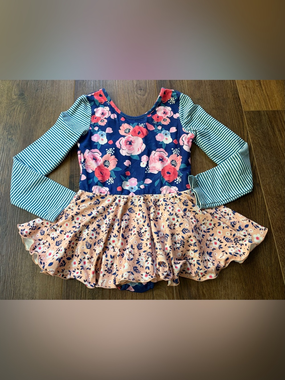 Cheeky Plum cute floral striped long sleeve skirted leotard